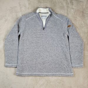 Orvis Sweater Mens Medium Gray Sherpa Lined 1/4 Zip Mock Neck Knit Pullover